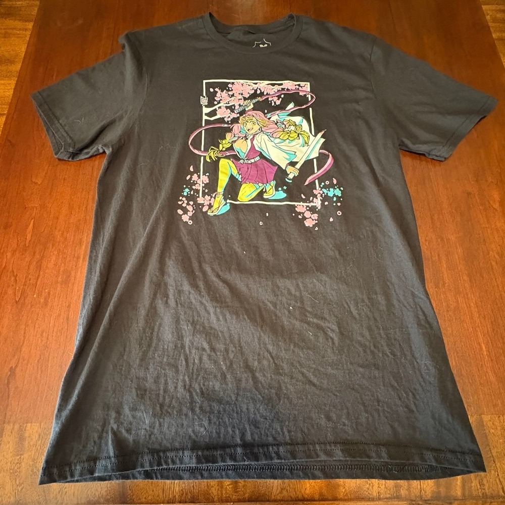 Anime Girl Sword Graphic Tee Cherry Blossom Streetwear Style